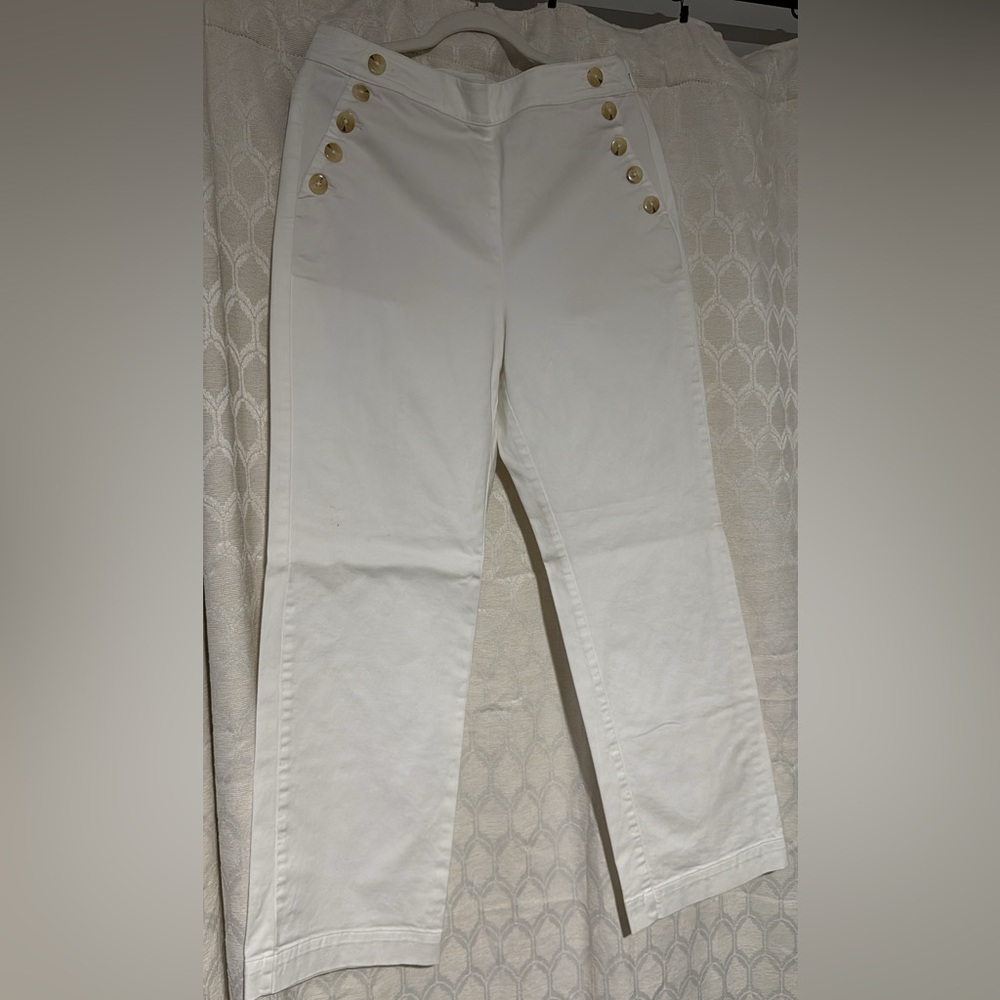 Ann Taylor White Trousers with Gold Buttons